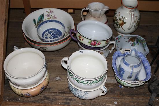 Two Victorian toilet jugs and bowls, a Davenport tureen and a Spode lidded tureen etc